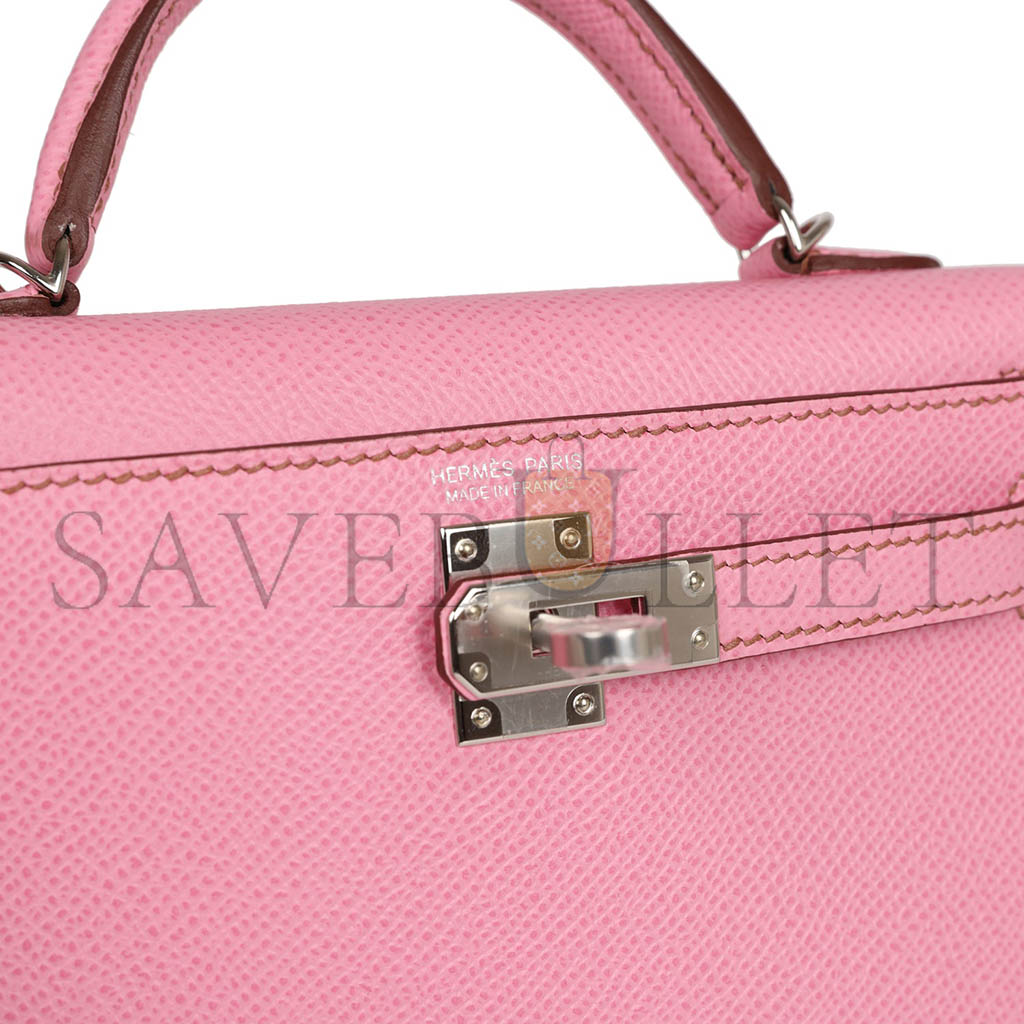 HERMÈS MASTER MINI KELLY II BUBBLEGUM WITH PALLADIUM HARDWARE (19*12*5.5cm)